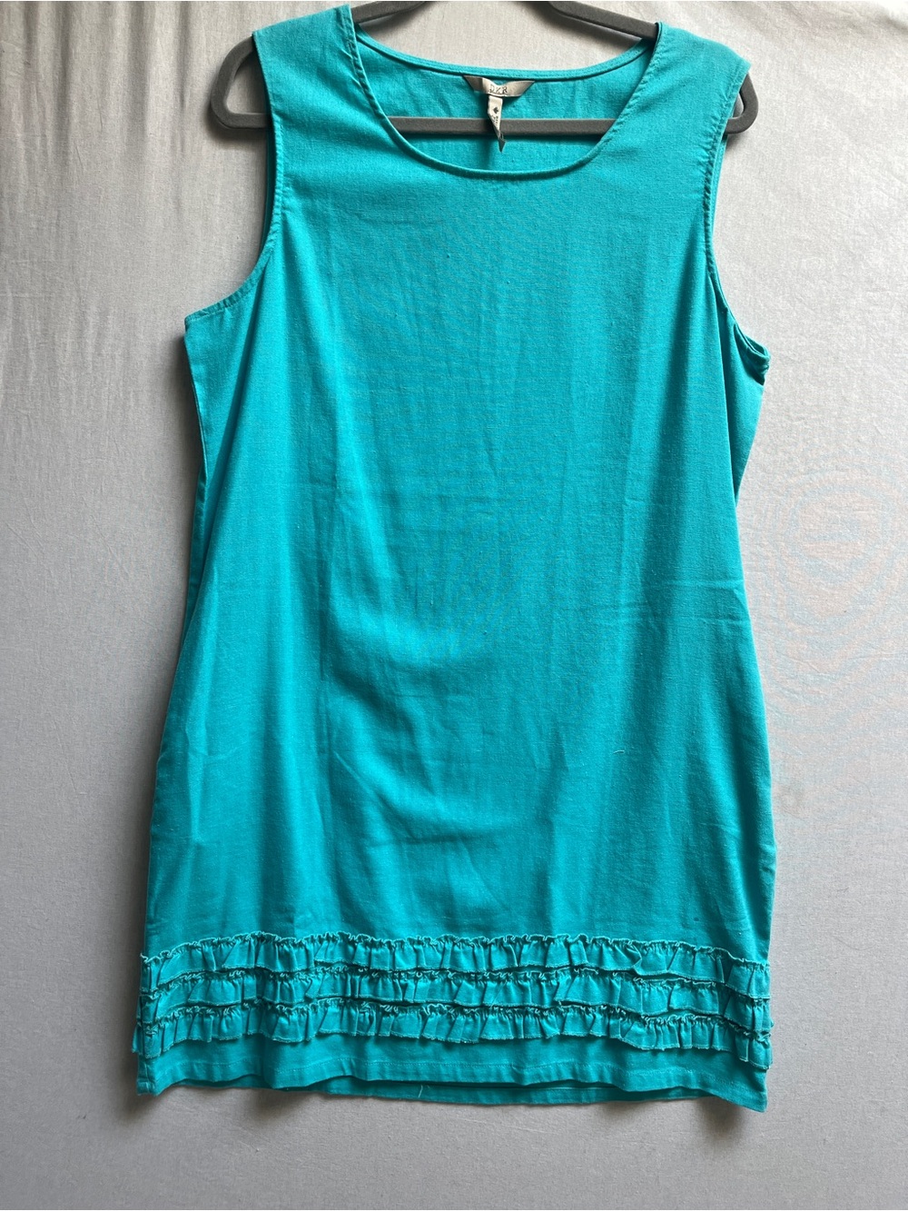 DKR Linen Blend Sleeveless Ruffle Hem Shift Dress Pockets Sz M